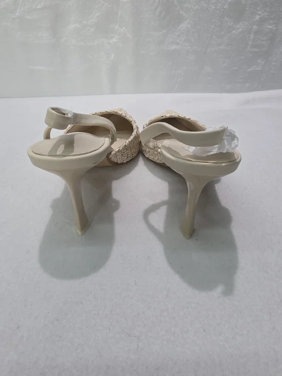 Woven Pointed Toe Slingback Heels - Cream - Picture 4 of 7